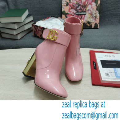 Dolce  &  Gabbana Heel 10.5cm Leather Ankle Boots Patent Pink with DG Karol Heel and Strap 2021